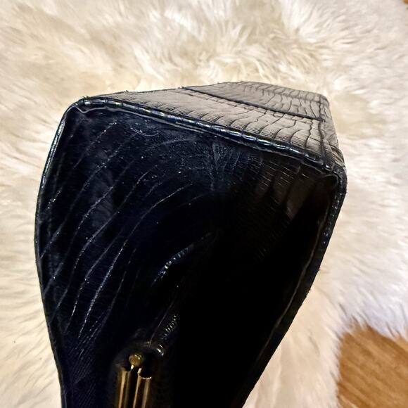 Vintage 50s 60s Black Lizard Top-handle Structured Purse Luxury Handbag MCM Glam - Picture 6 of 16